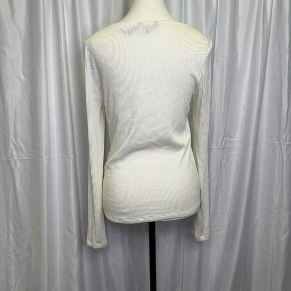 Massimo Dutti White Ribbed Long Sleeve Tie Front Top Size S - Picture 4 of 10